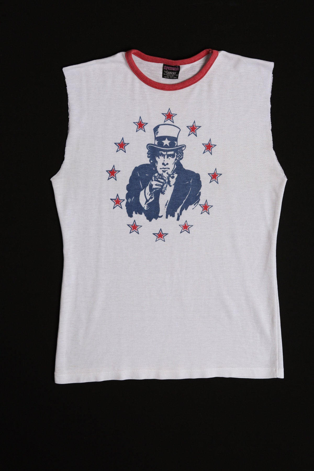 Vintage Uncle Sam White Graphic Sleeveless T-shirt