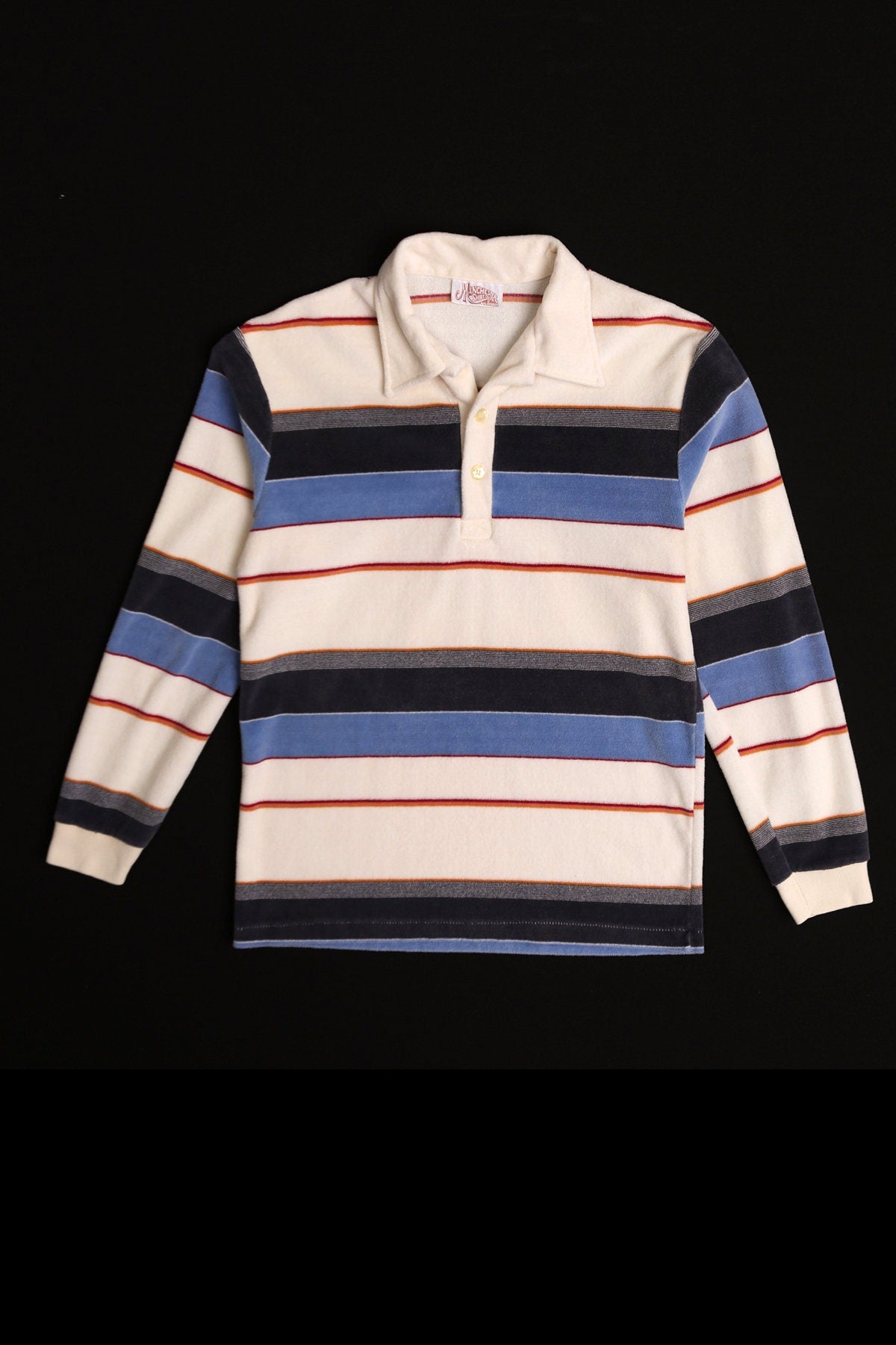 Men Striped Long Sleeve Velour Shirt - Era 80's - 90's