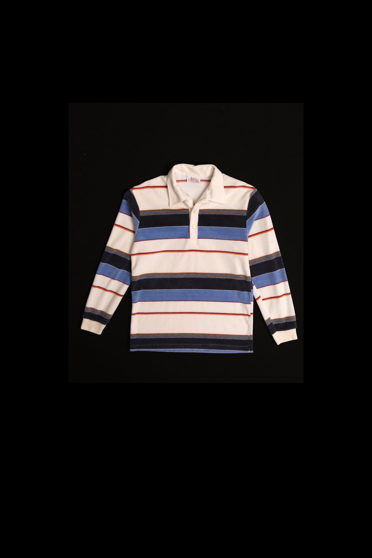 Men Striped Long Sleeve Velour Shirt - Era 80's - 90's