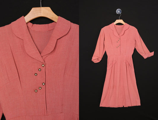 Vintage Red Casual Dress - Era 40's - 50's