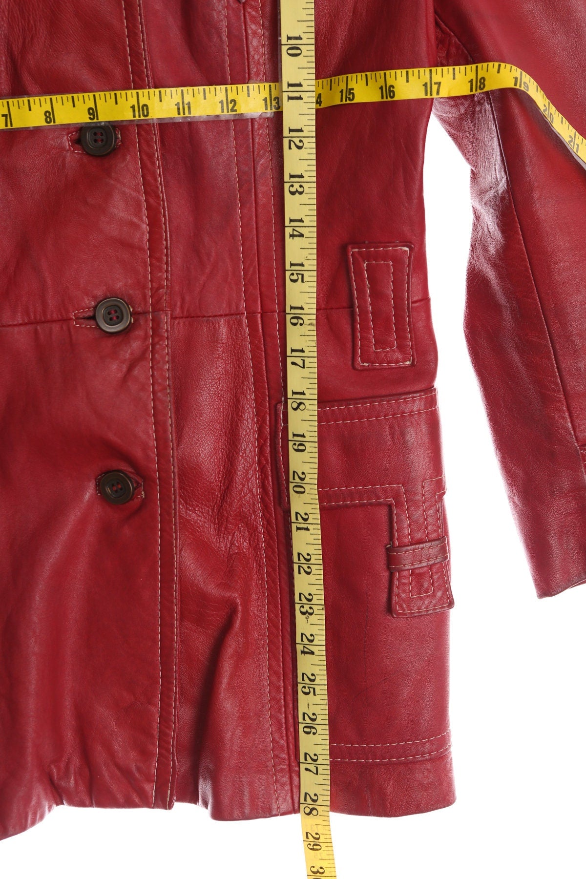 Vintage Women Red Leather Coat - 70's Style