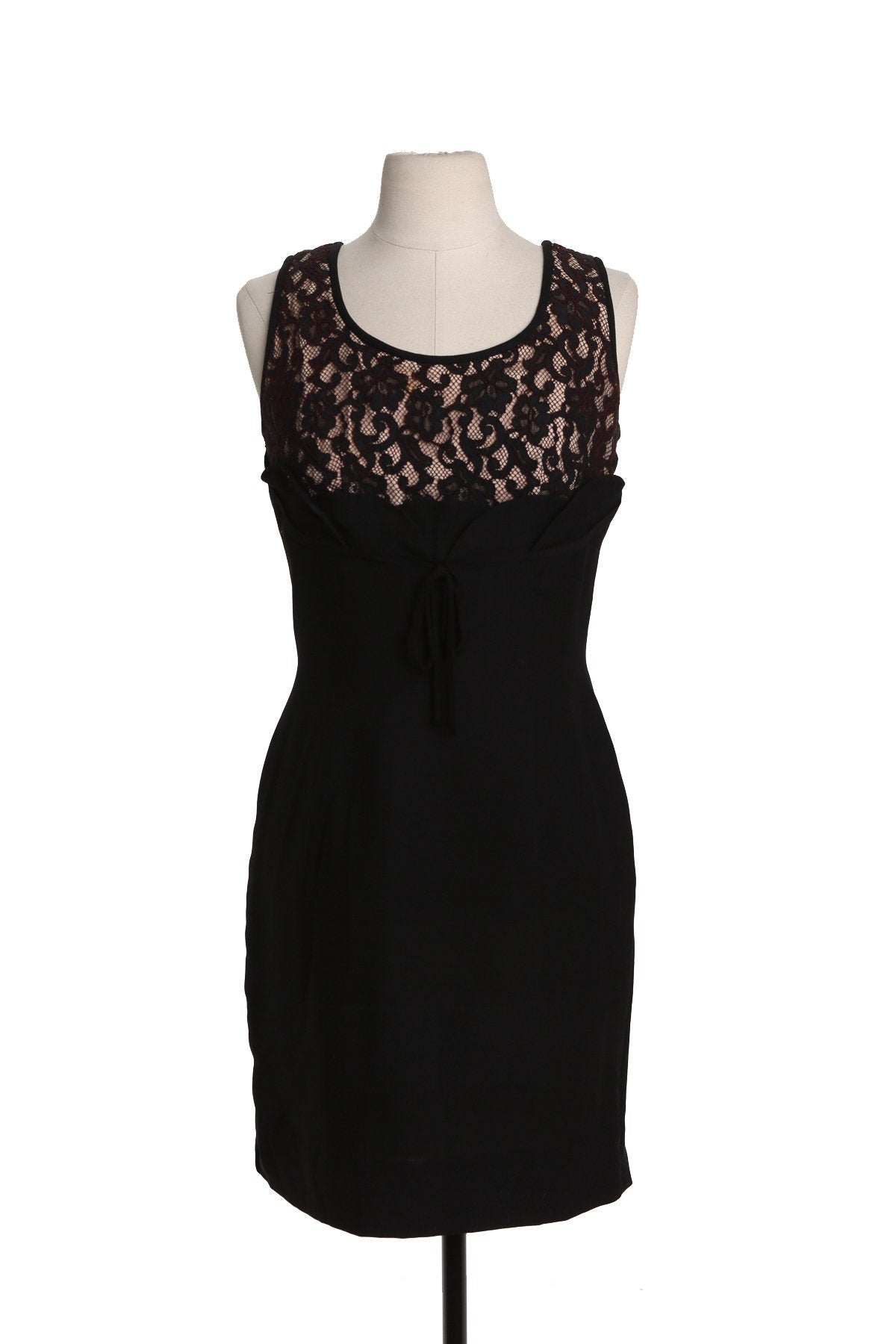 Vintage Woman Black Evening Dress with Floral Lace Top Details - Era 50's to 60's