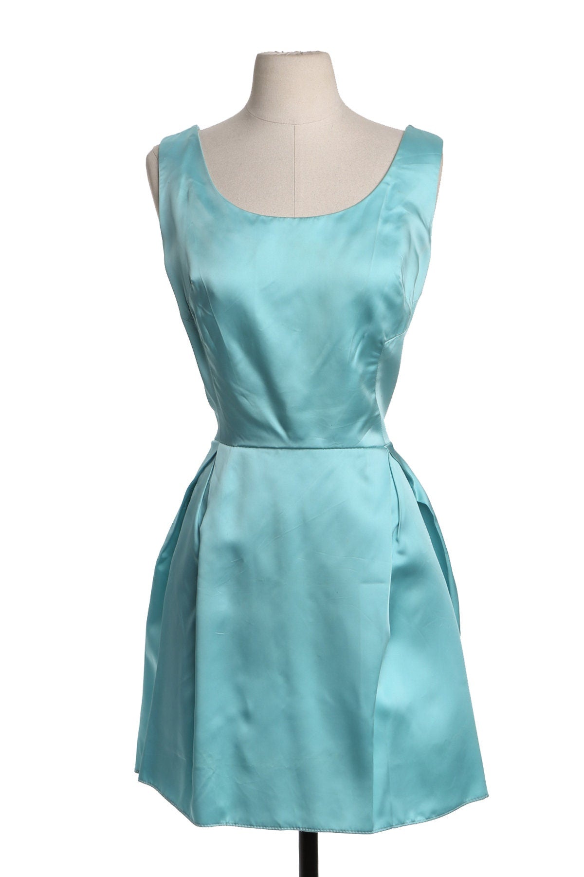 Vintage Women Blue Satin Evening Dress - Sleeveless - Era 50's to 60's