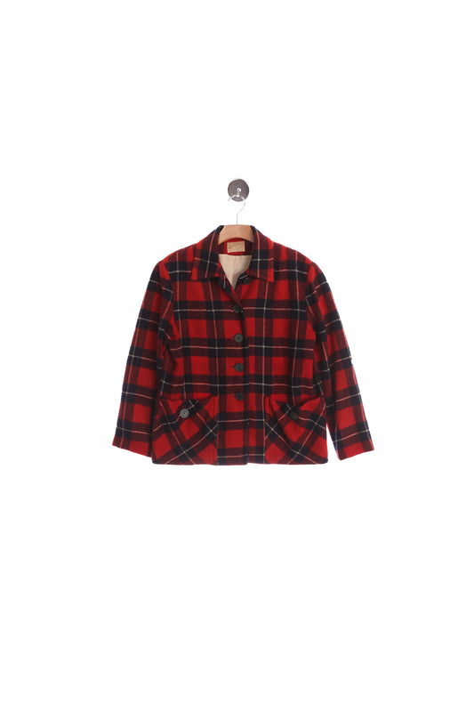 Vintage Women Red Plaid Jacket - Era 40's - 50's