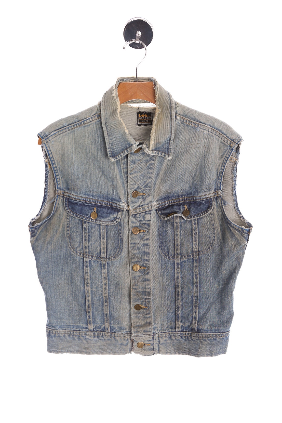Vintage Lee Denim Vest - Biker Style - Distressed