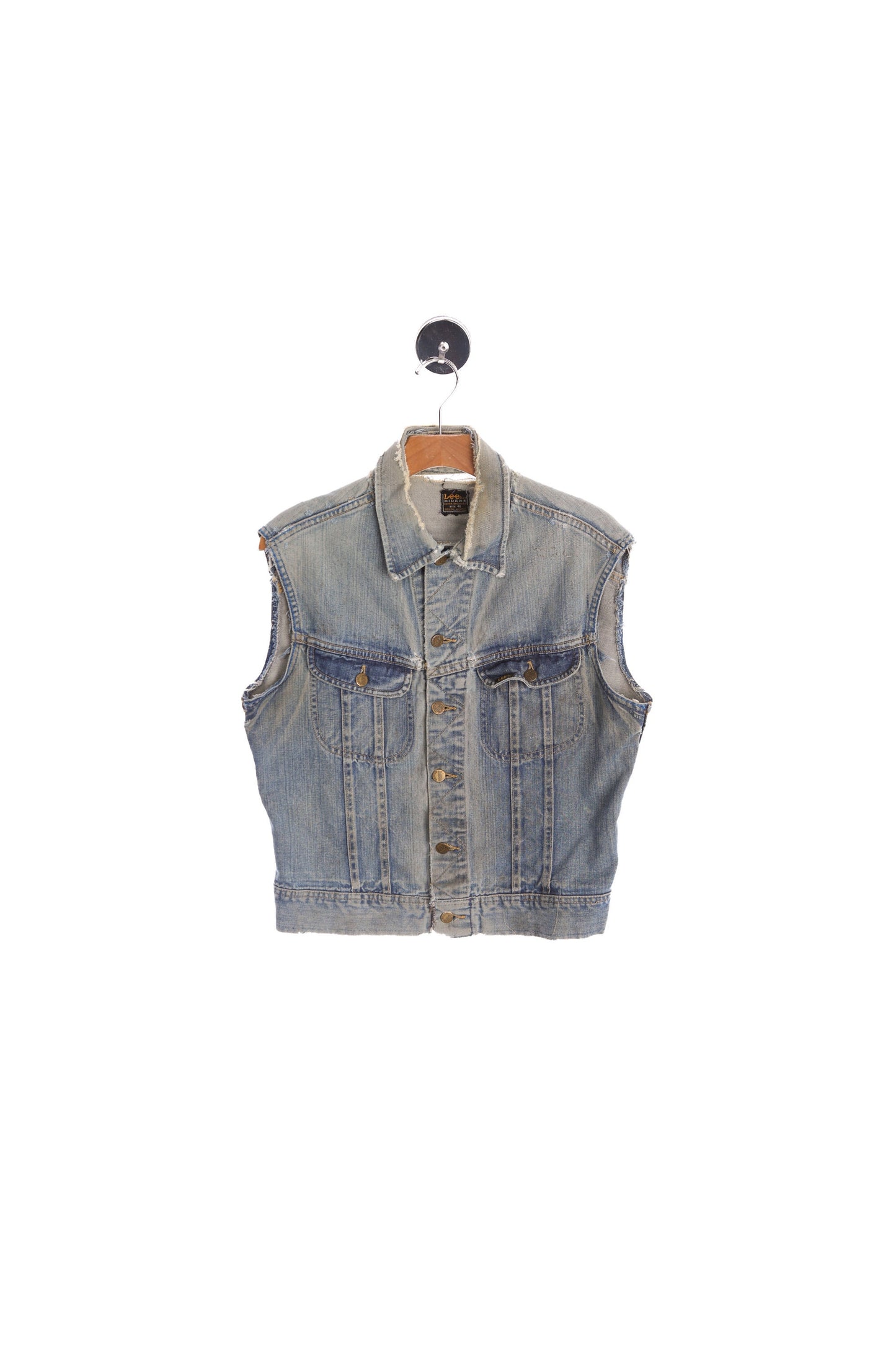 Vintage Lee Denim Vest - Biker Style - Distressed
