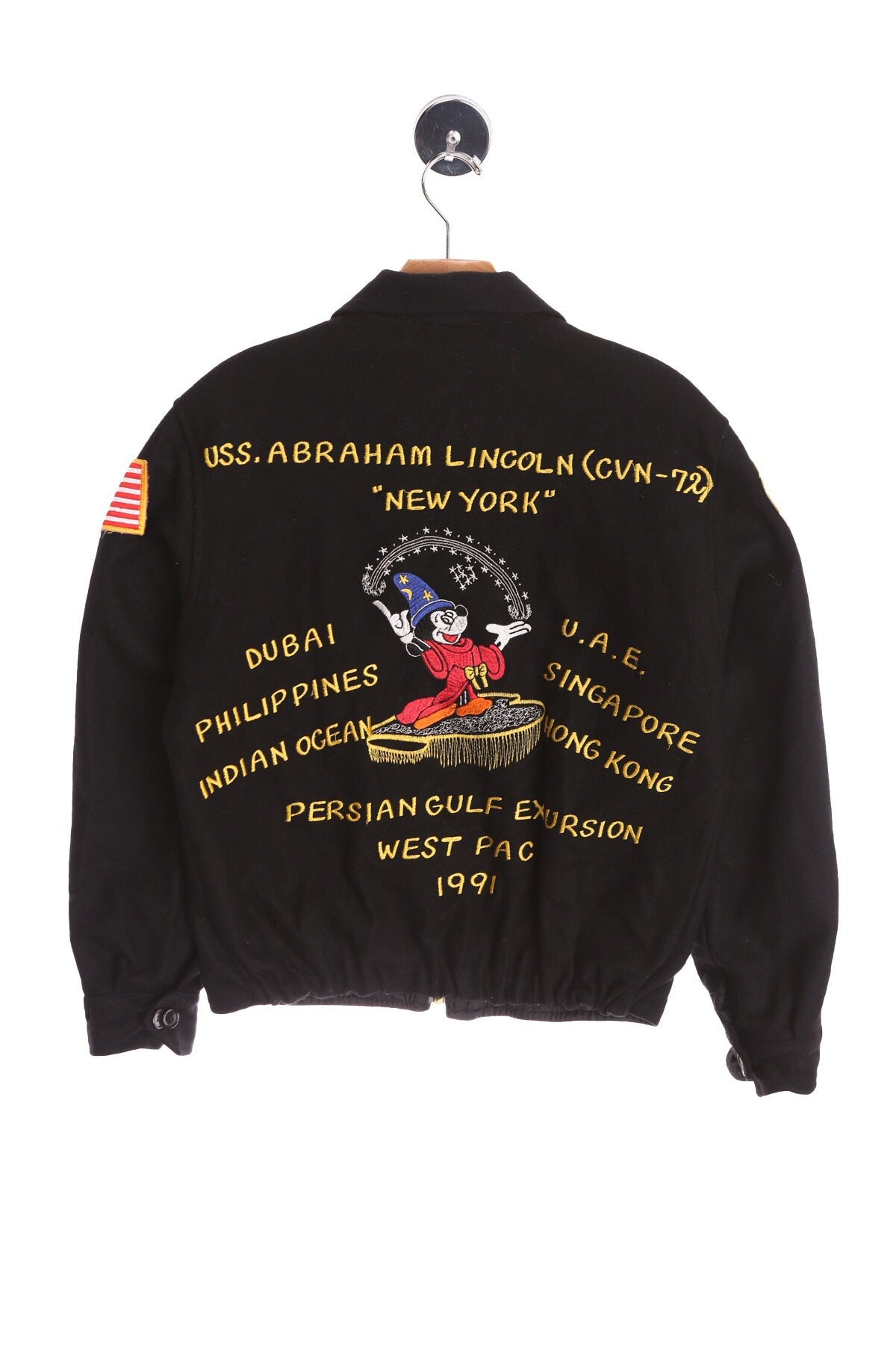 Vintage Black Military Souvenir Jacket - Persian Gulf Excursion West Pac 1991 - USS. Abraham Lincoln (CVN - 72)