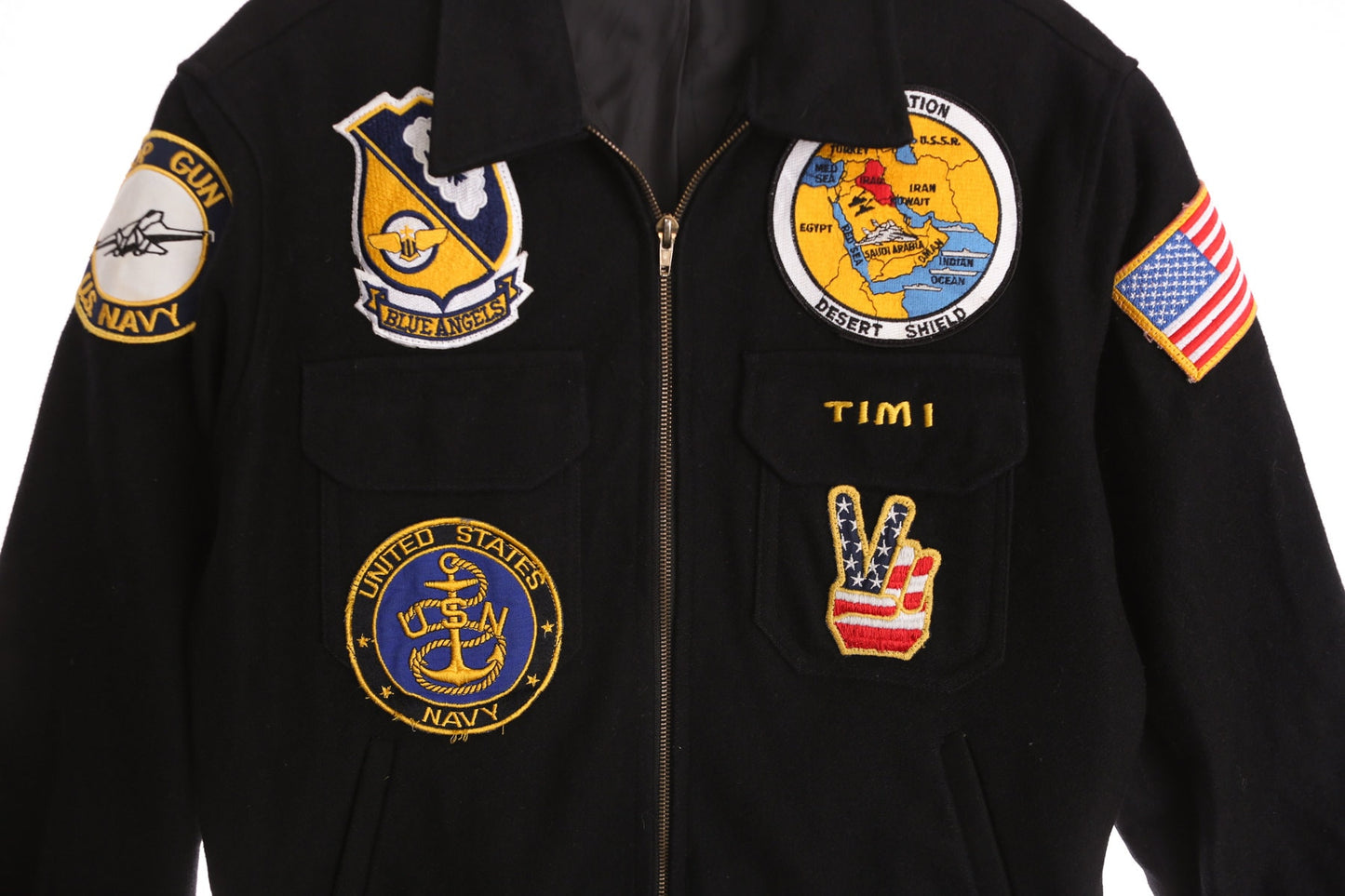 Vintage Black Military Souvenir Jacket - Persian Gulf Excursion West Pac 1991 - USS. Abraham Lincoln (CVN - 72)
