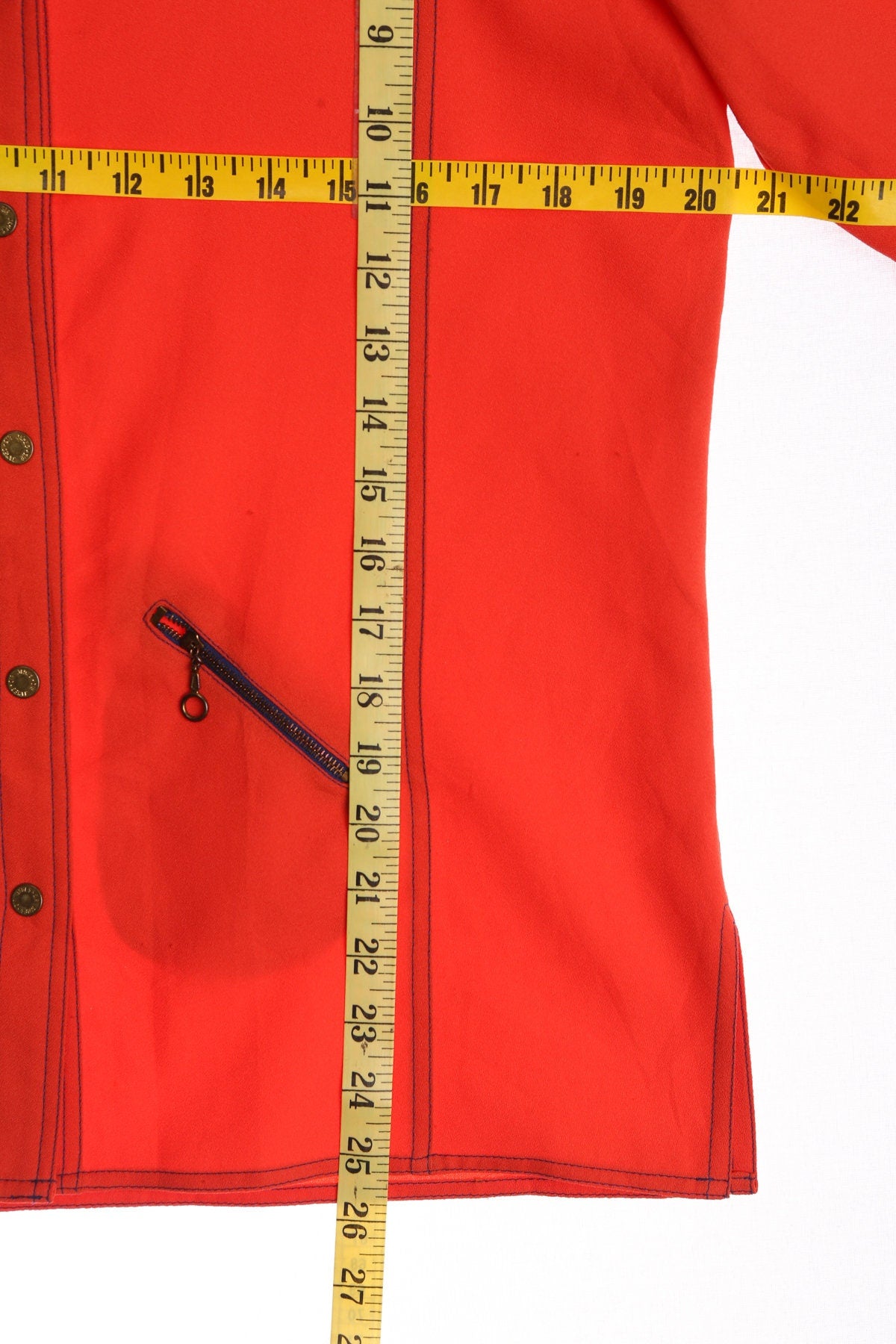 70's Women Top - Orange - Zipper Pockets - Mod - Casual