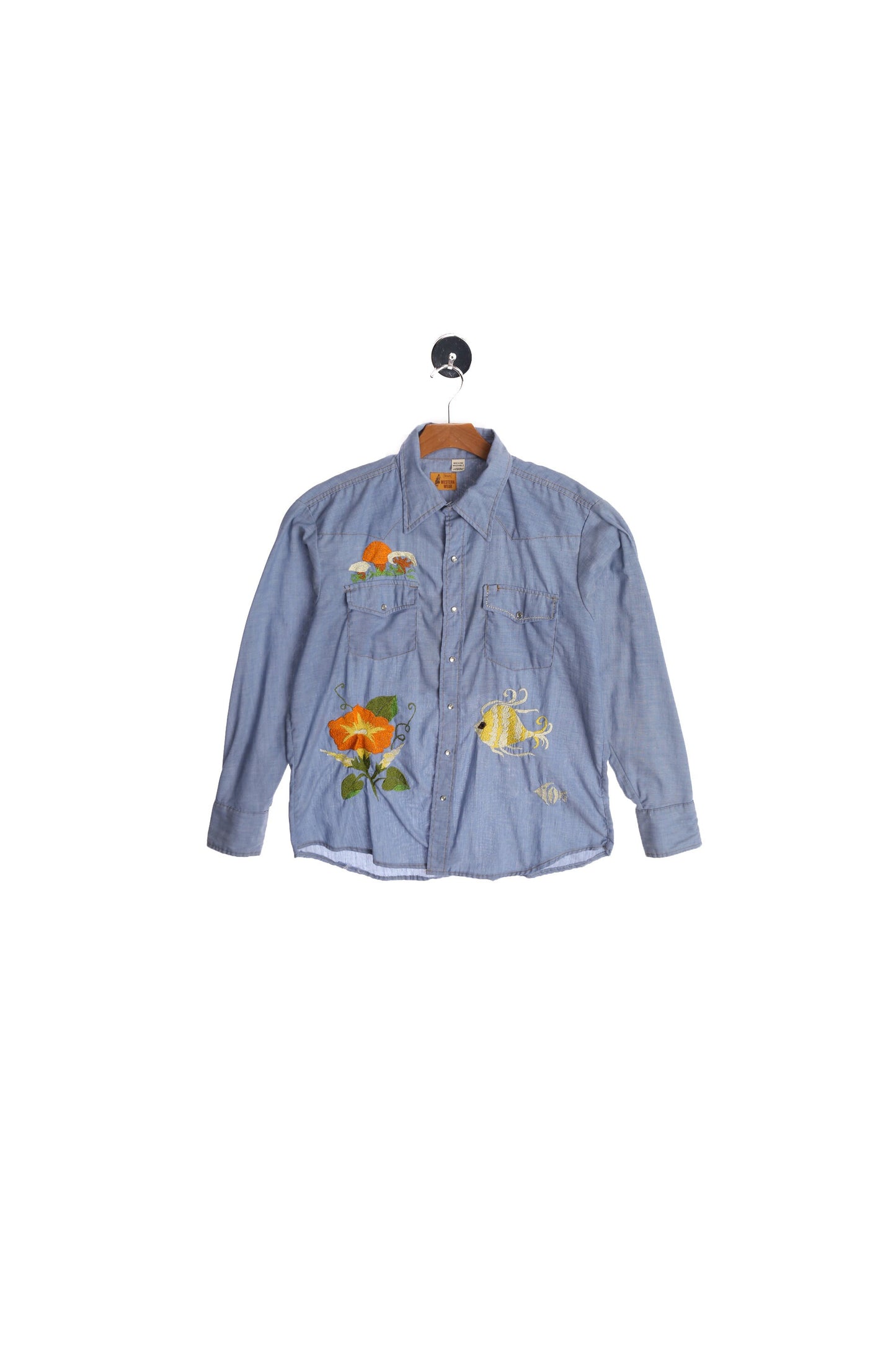 70's Men Western Shirt - Tiger Embroidery - Hippie - Florwer Embroidery