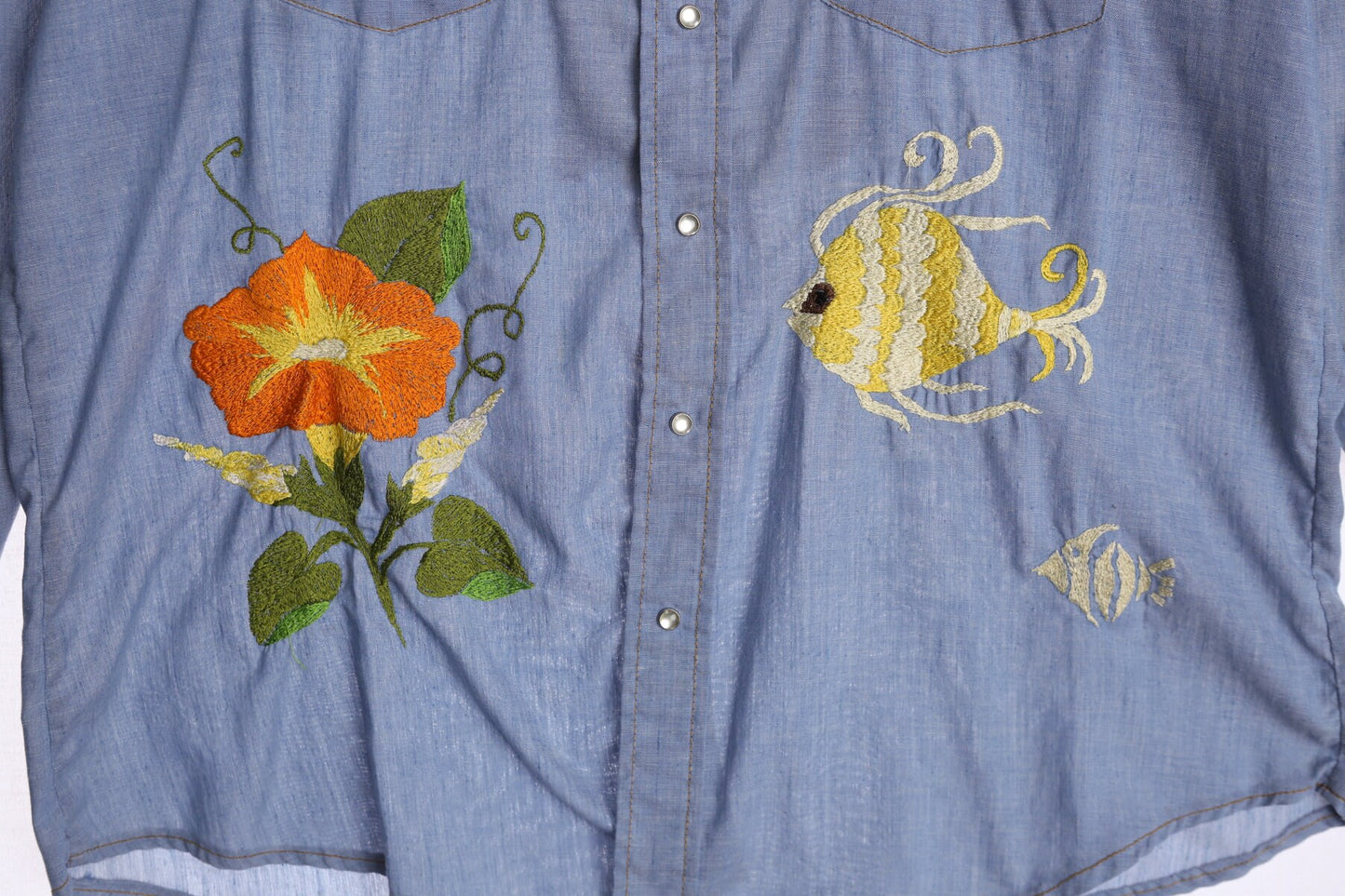 70's Men Western Shirt - Tiger Embroidery - Hippie - Florwer Embroidery