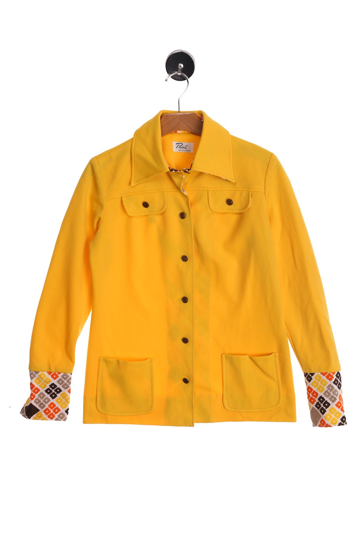 70's Women Yellow Button Up Top