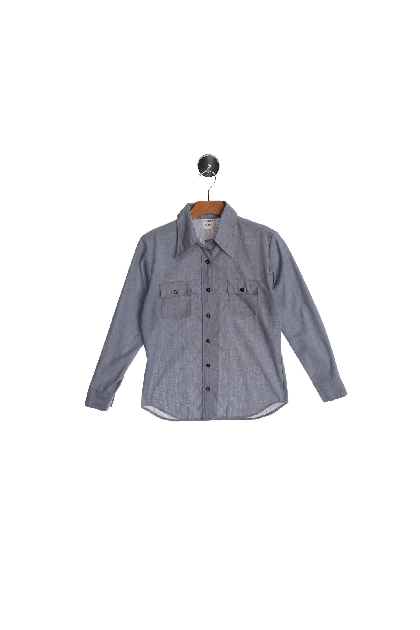 70's Blue Button Up Top