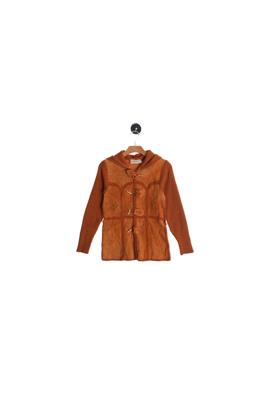 70's Women Brown Suede Patchwork Sweater Jacket