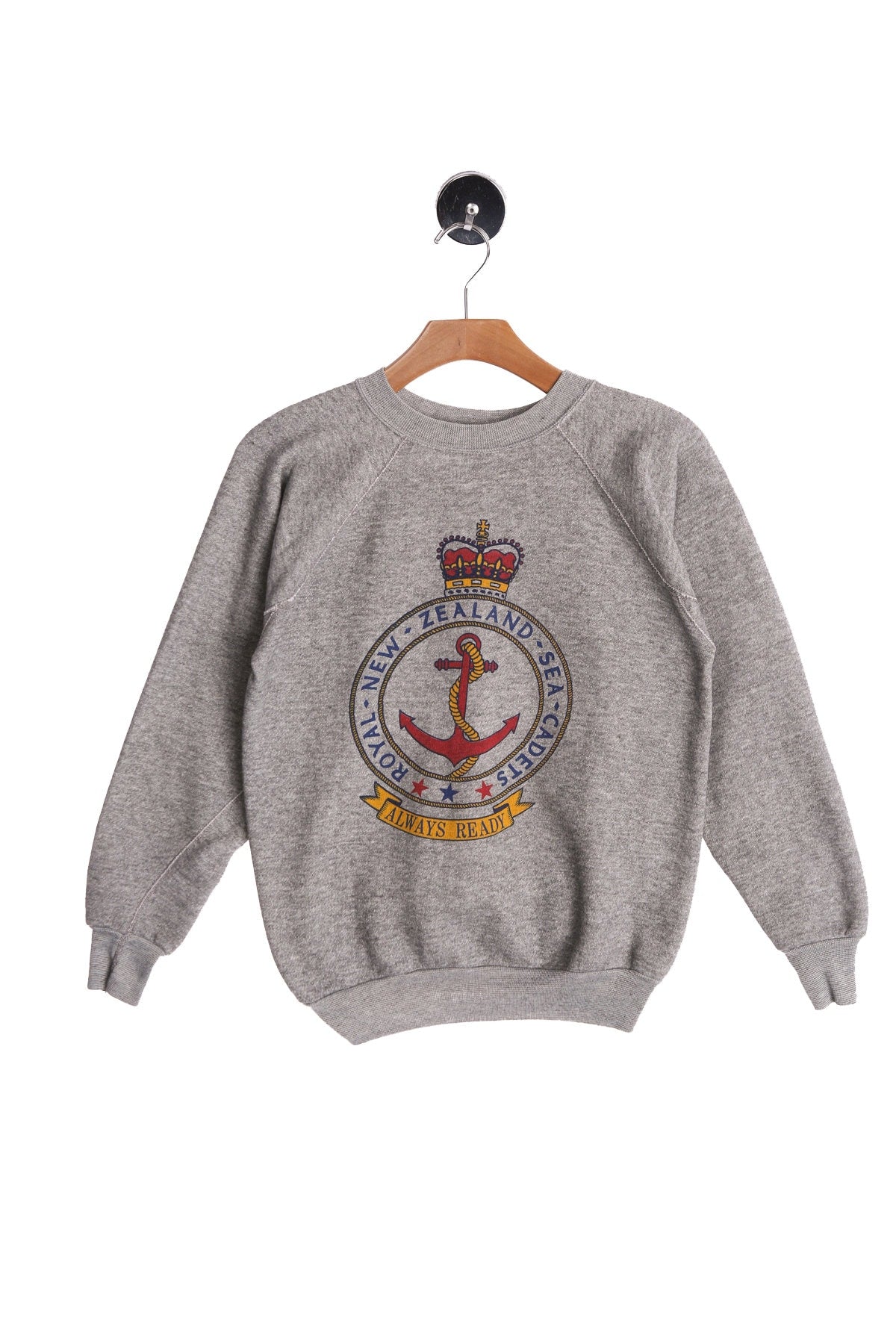 Vintage Gray Graphic Sweatshirt - Royal New Zealand Cadets Print
