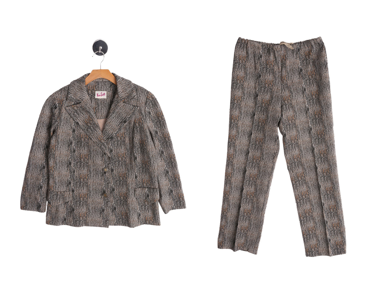 Vintage Women Gray Polyester Casual Suit - 2 Piece Suit