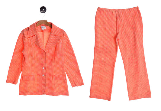 Vintage Women 70's Polka dot Orange Casual Suit