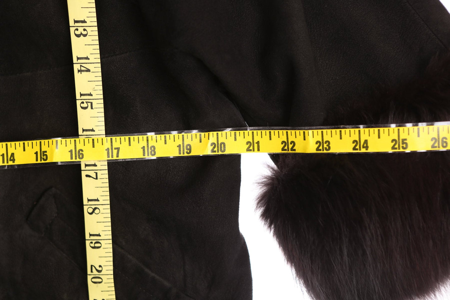 Women Suede Black Winter Coat with Fur Collar