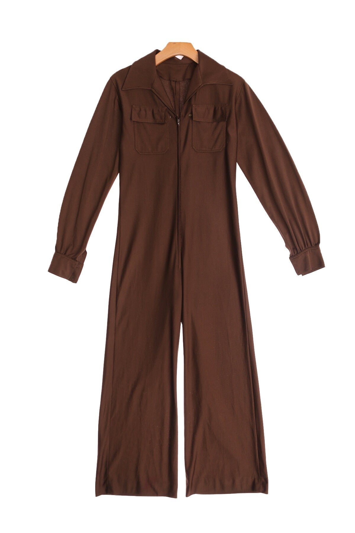 70's Women Brown Polyester Jumpsuit