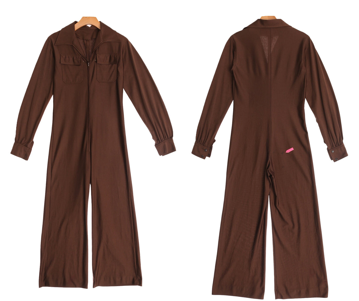70's Women Brown Polyester Jumpsuit