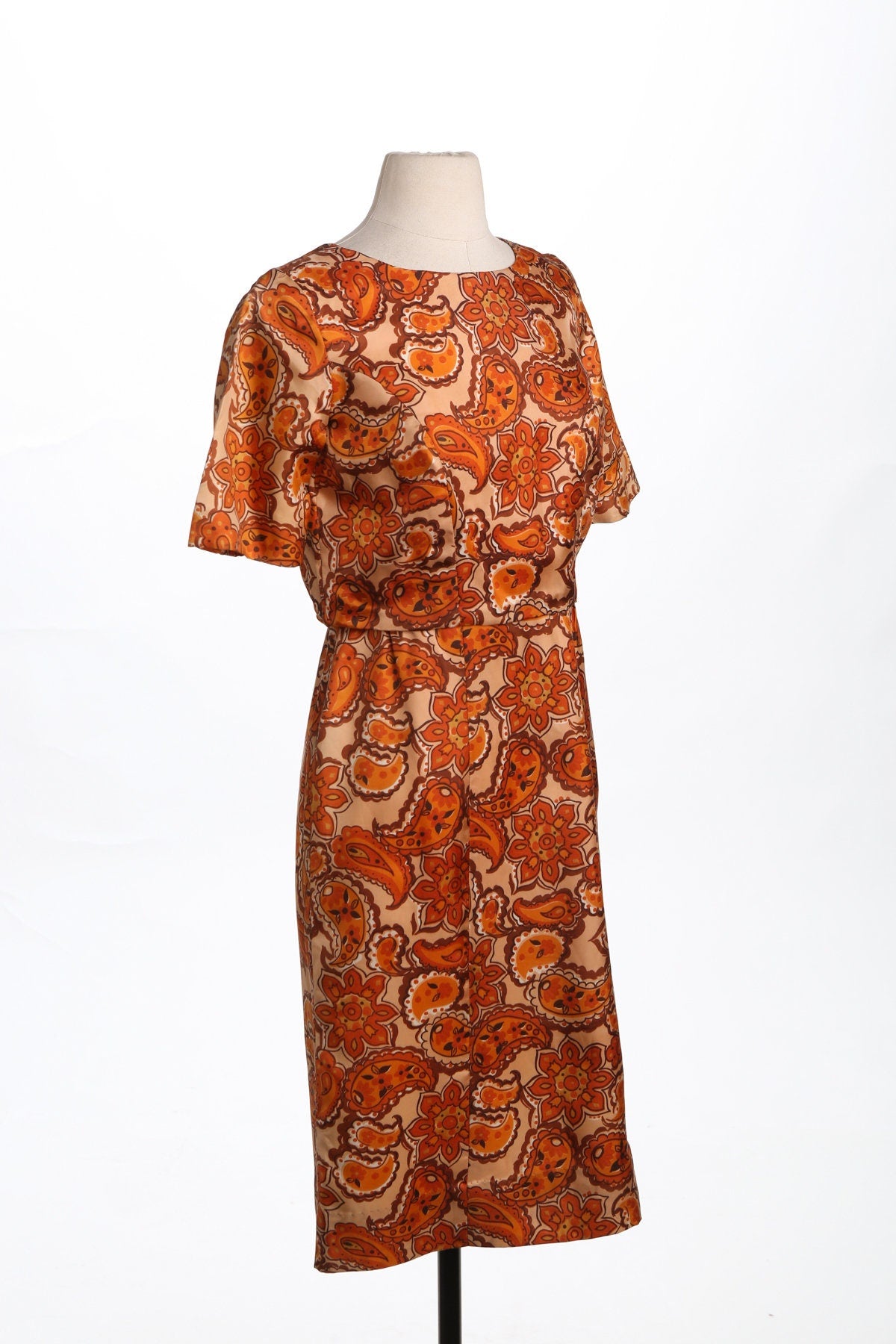 Vintage Paisley Casual Dress - Era 50's 60's - Brown Paisley Print