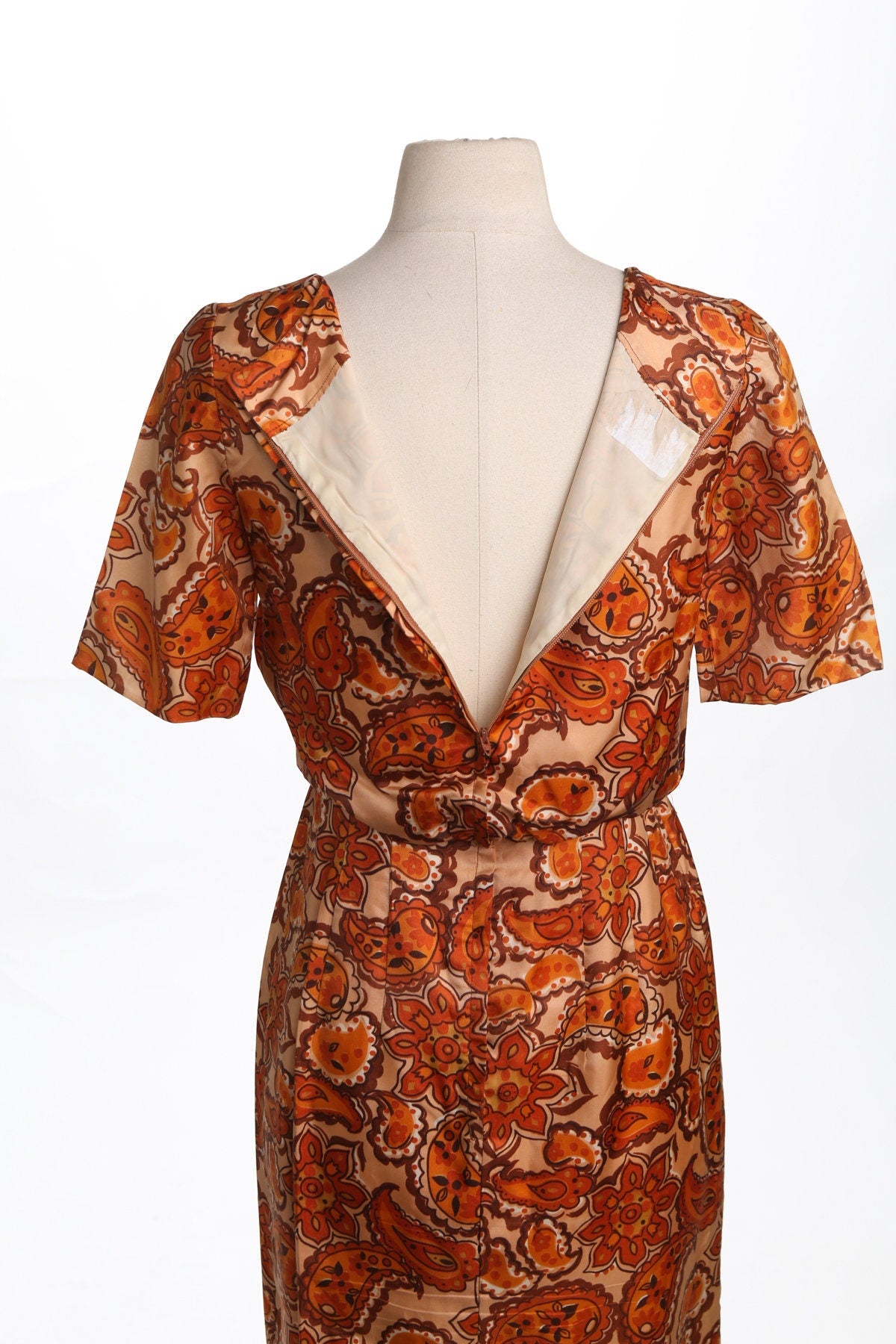 Vintage Paisley Casual Dress - Era 50's 60's - Brown Paisley Print