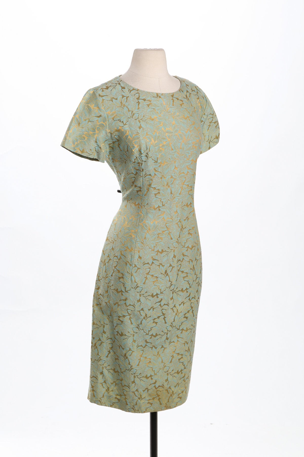 Vintage Women Evening Dress - Golden and Green Brocade Fabric - Era 50's - 60's