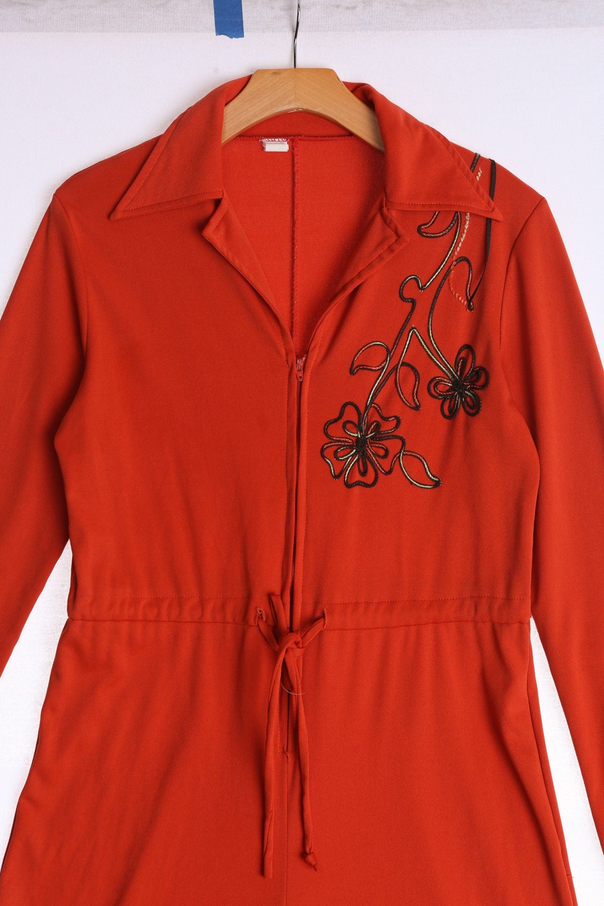 70's Red Jumpsuit with Waist Belt