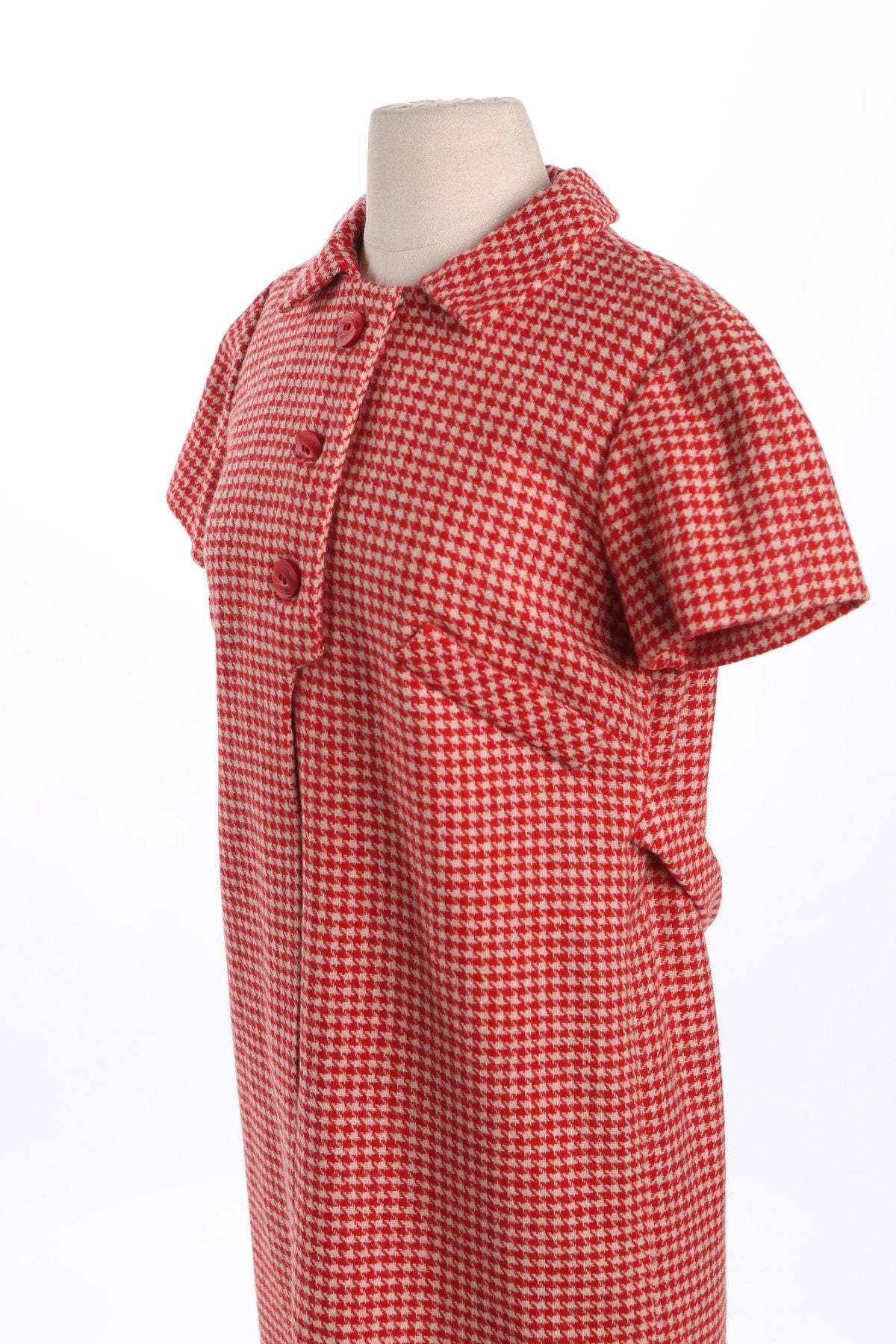 60's Women Red Plaid Mod Dress