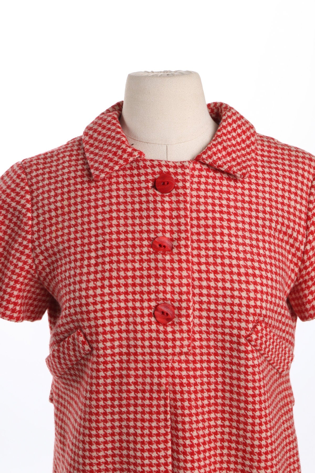 60's Women Red Plaid Mod Dress