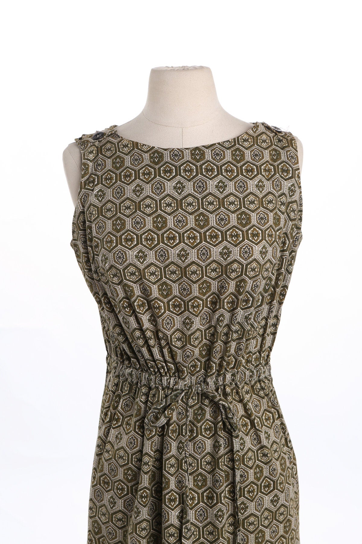 Vintage Women Brown Geometric Print Sleeveless Summer Dress