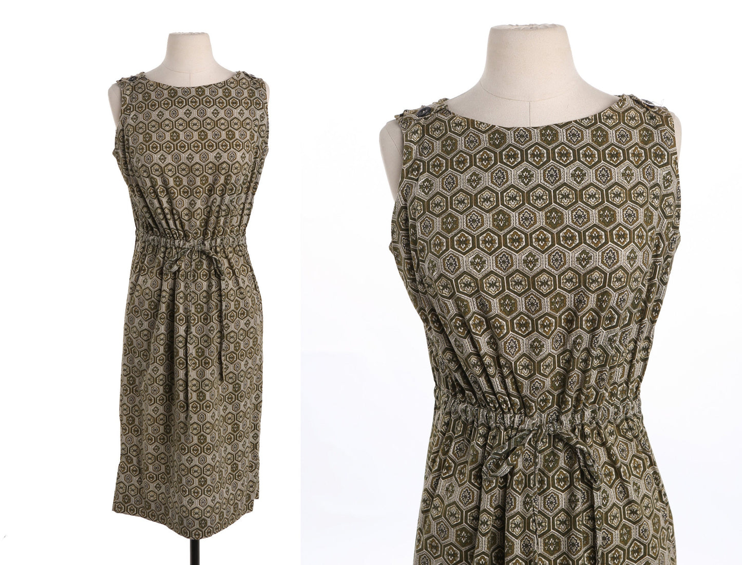 Vintage Women Brown Geometric Print Sleeveless Summer Dress