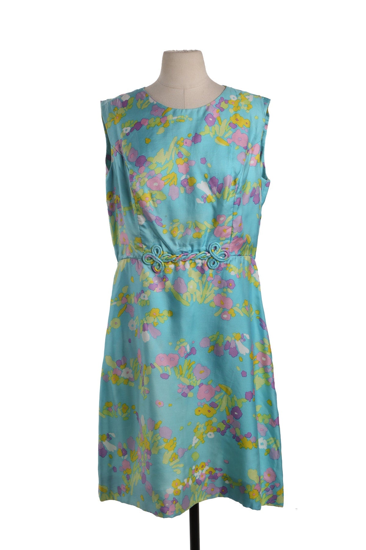 Vintage Women Floral Print Blue Casual Dress - Era 50's - 60's