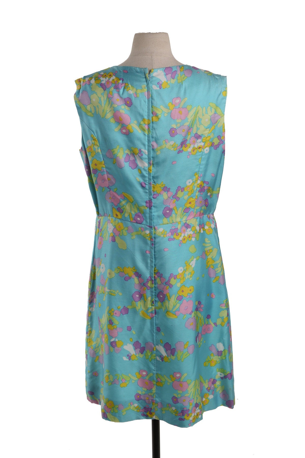 Vintage Women Floral Print Blue Casual Dress - Era 50's - 60's