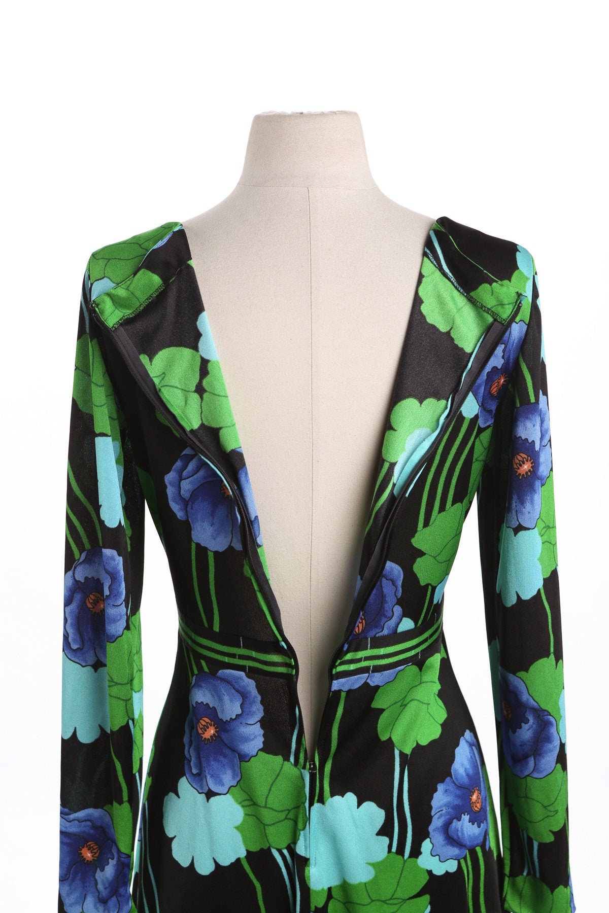 70's Women Floral Print Black Summer Dress