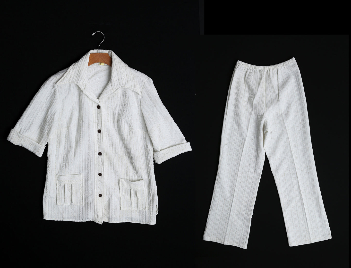 70's White Poly Suit - Women Casual Wear - Vintage