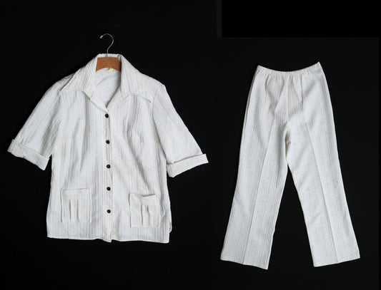70's White Poly Suit - Women Casual Wear - Vintage