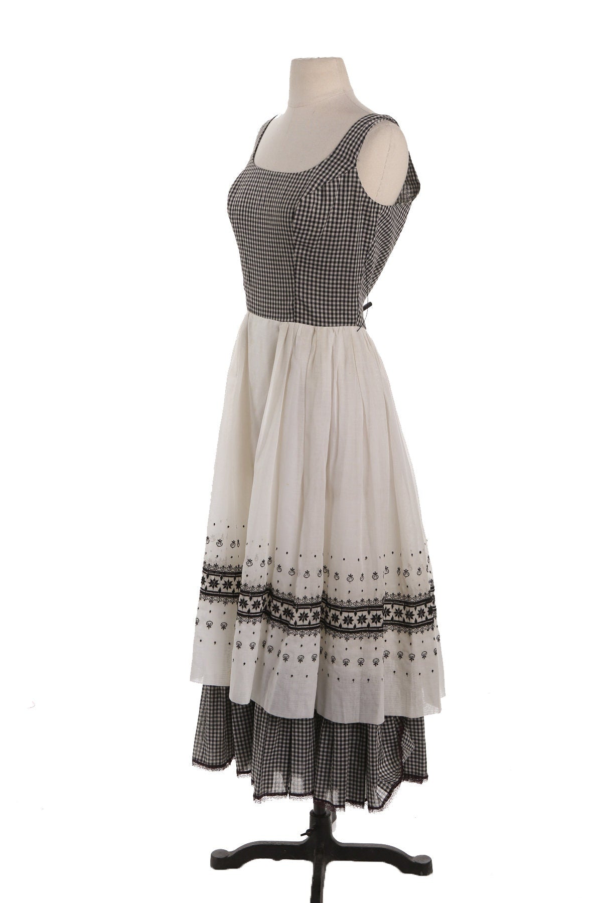 Vintage Women White and Black Plaid Summer Dress - Era 50's - 60's