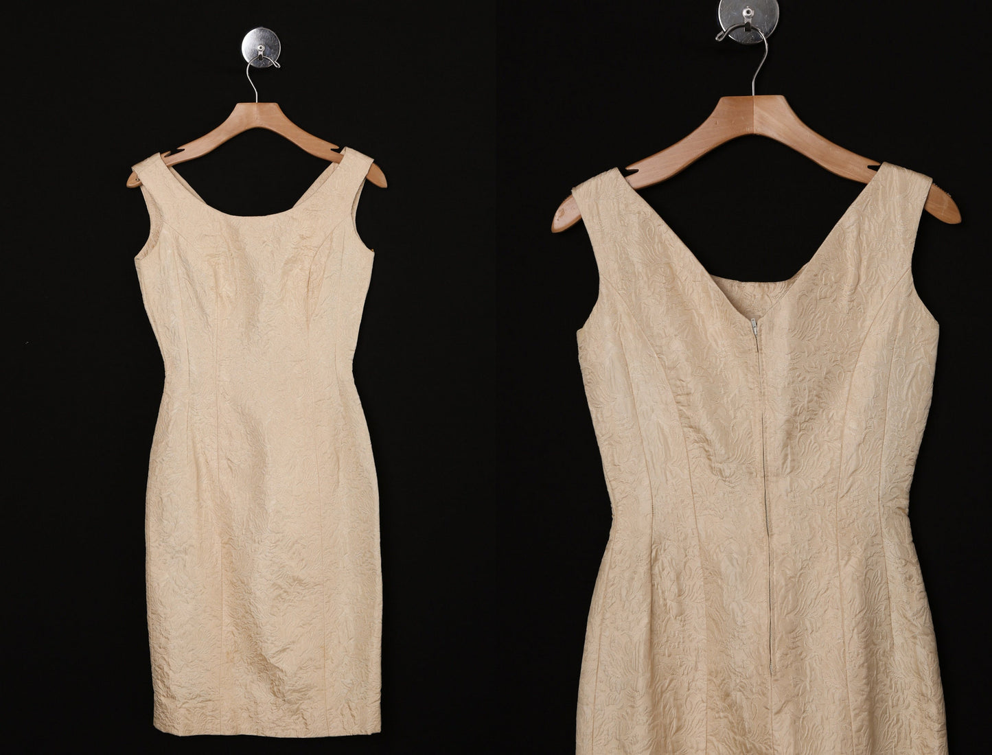 Vintage Women Light Brown Brocade Evening Dress - Era 50's - 60's