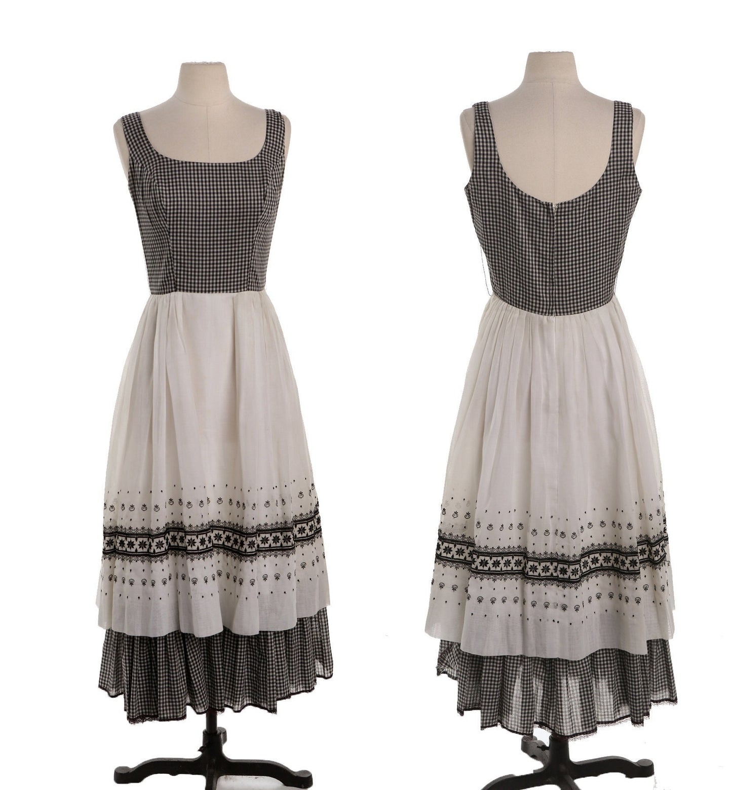 Vintage Women White and Black Plaid Summer Dress - Era 50's - 60's