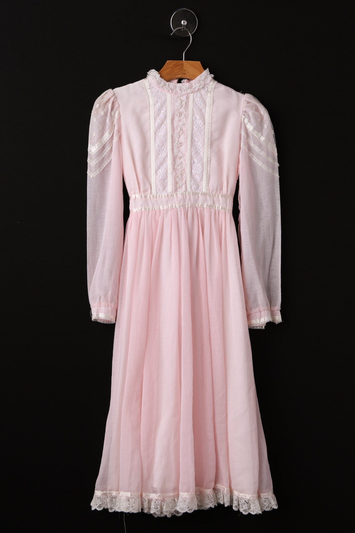 Vintage Pink Prairie Dress - Long Sleeve - Era 70's to 80's