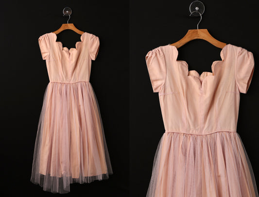 Vintage Women Pink Ball Gown Dress - Era 50's - 60's