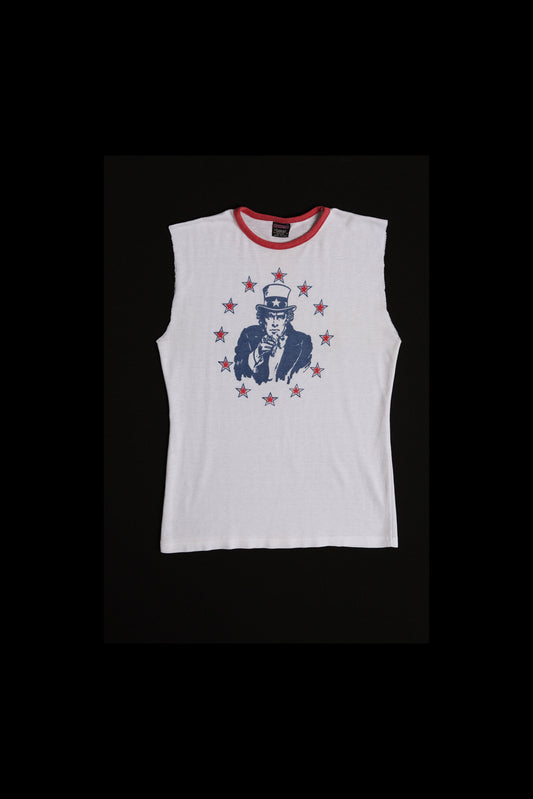 Vintage Uncle Sam White Graphic Sleeveless T-shirt