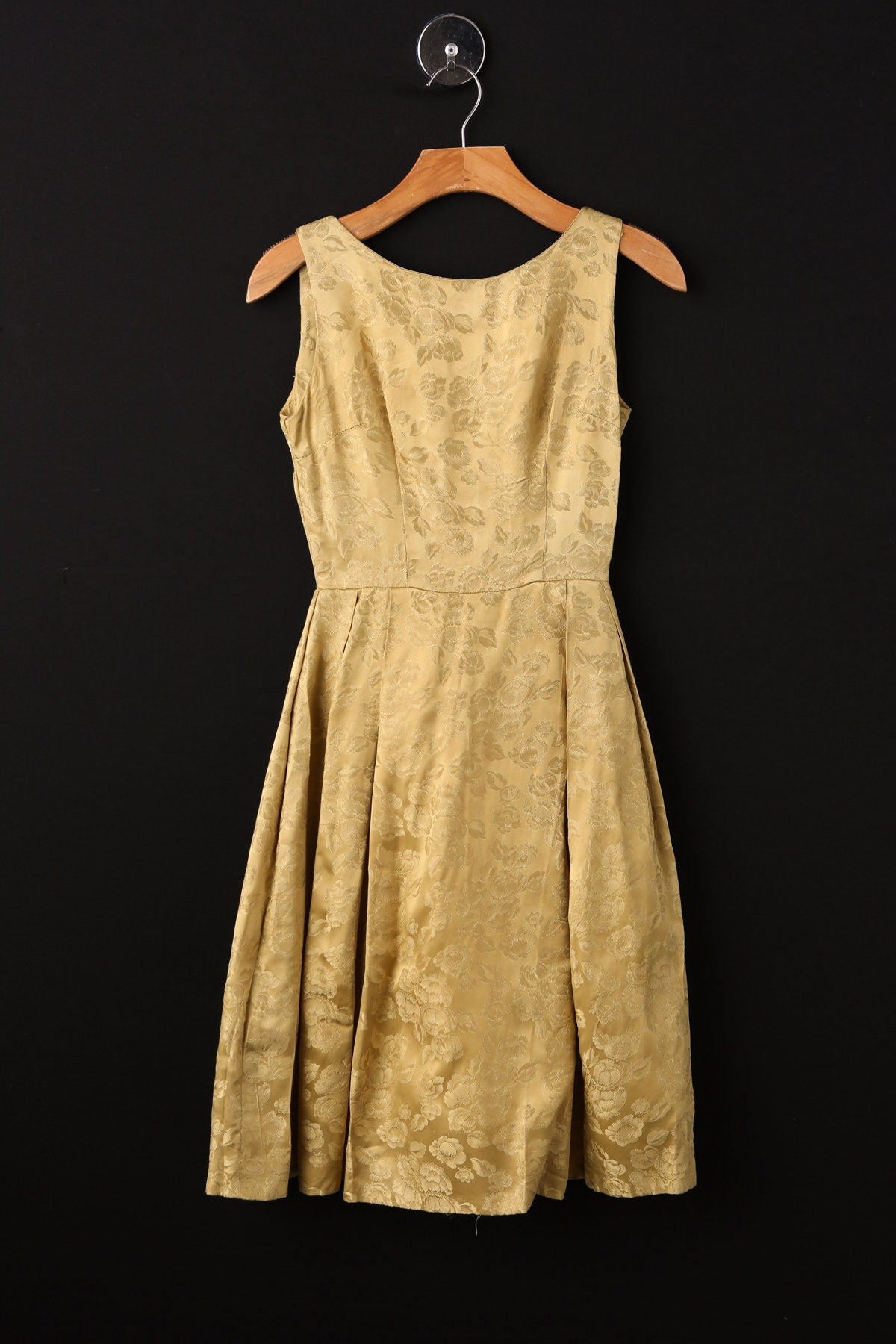 Vintage Gold Brocade Floral Print Evening Dress - Era 50's - 60's