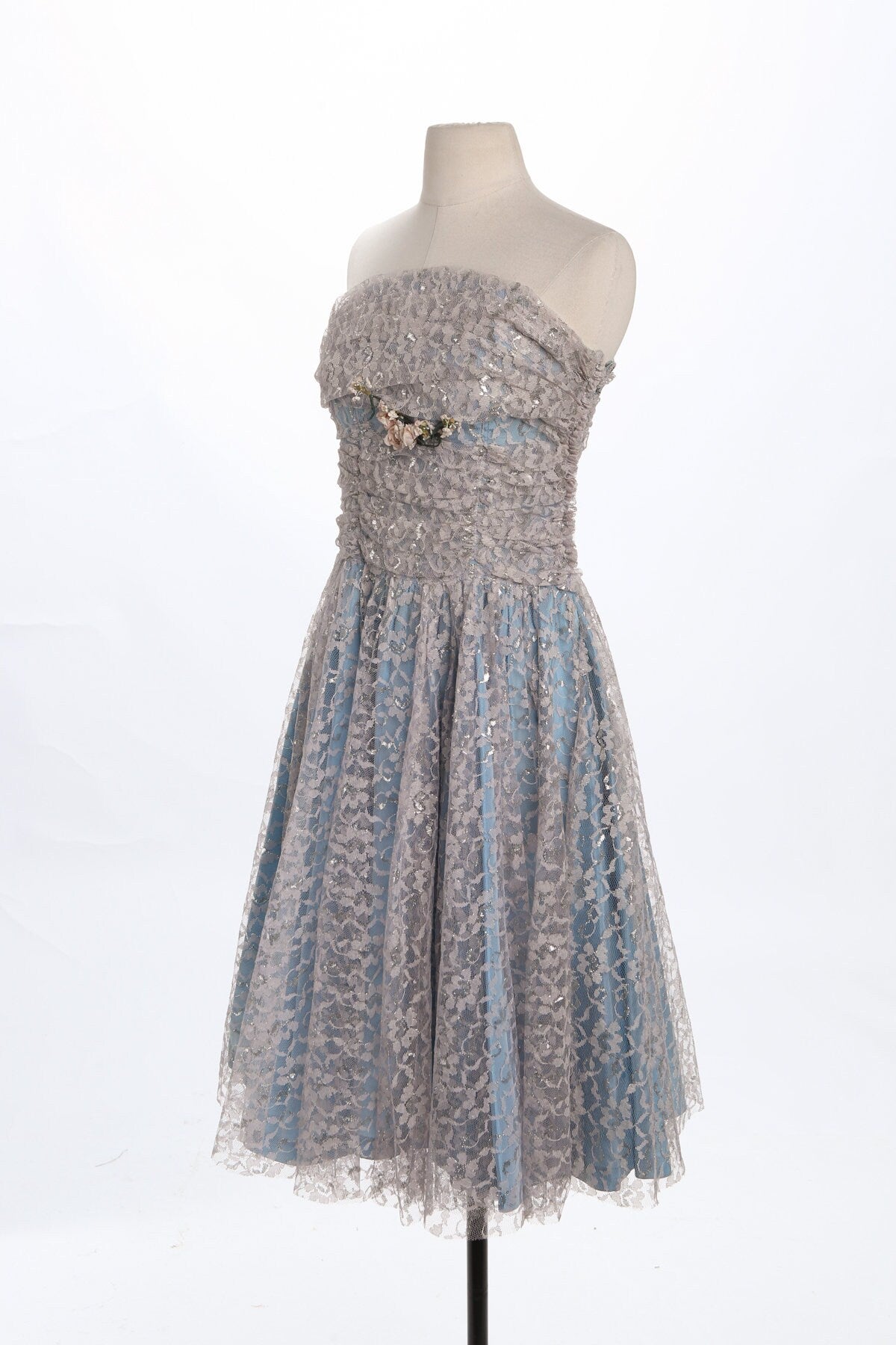50's Ball Gown Blue Lace Dress