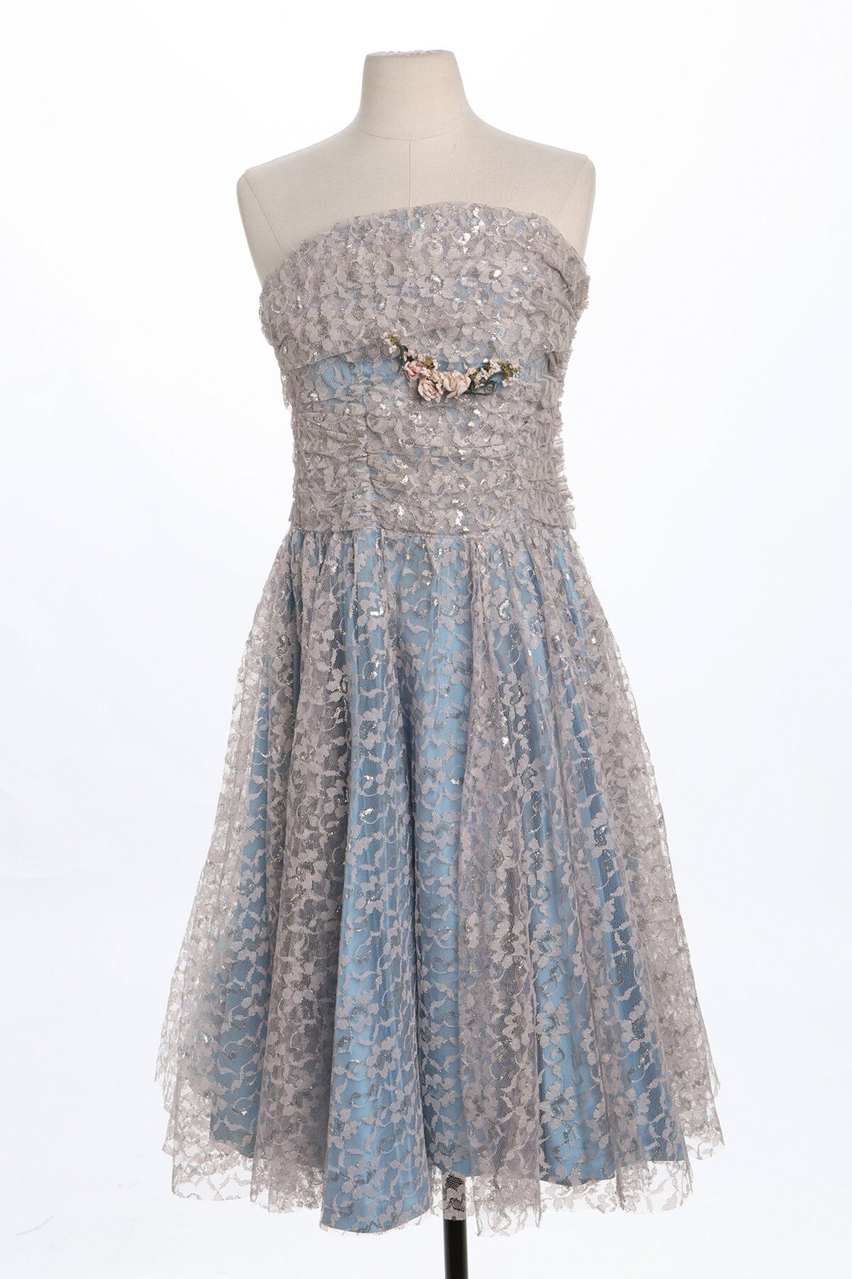 50's Ball Gown Blue Lace Dress