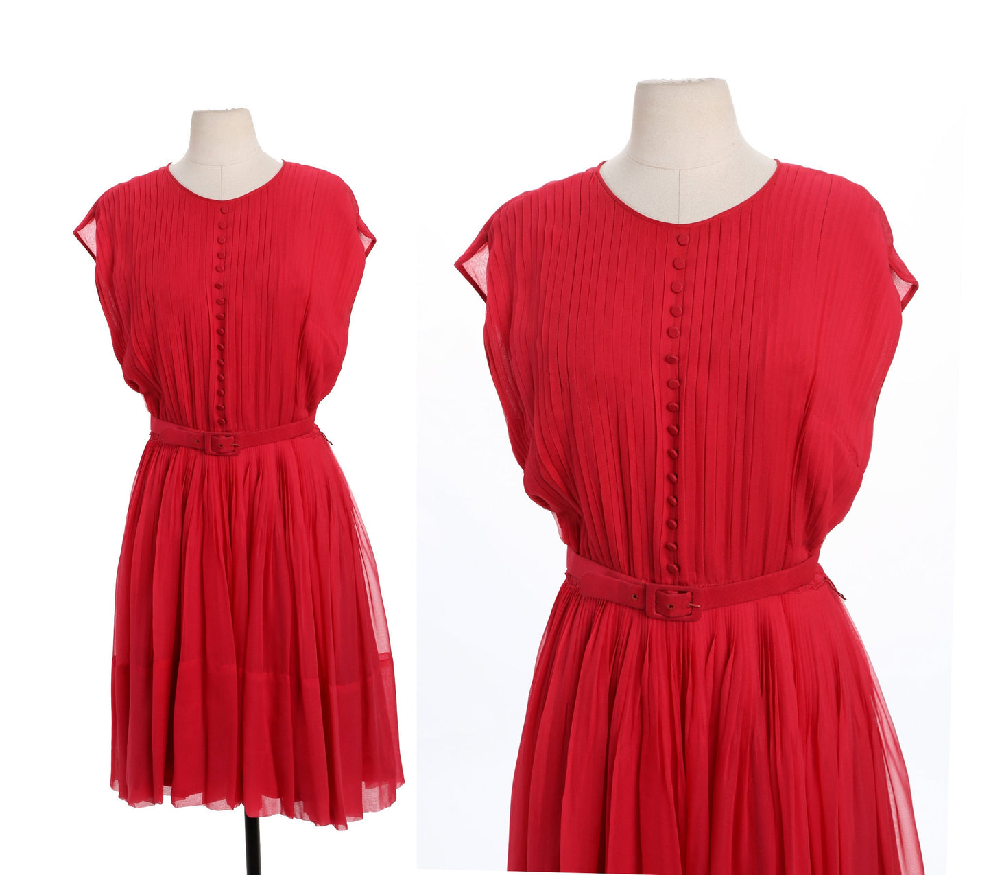 Vintage Red Pleated Casual Evening Dress