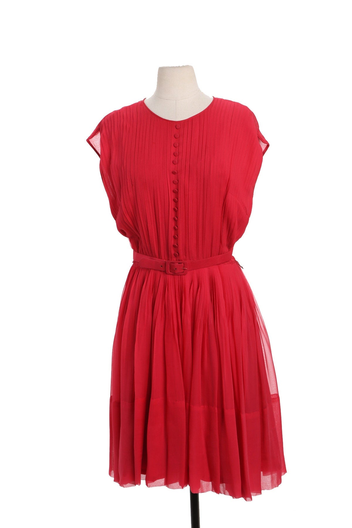 Vintage Red Pleated Casual Evening Dress