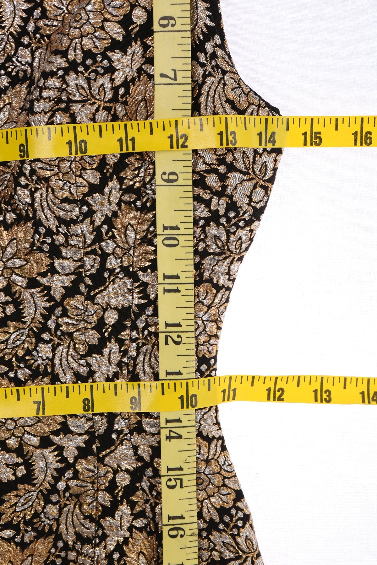 Vintage Women Metallic Golden Floral Embroidered Evening Dress