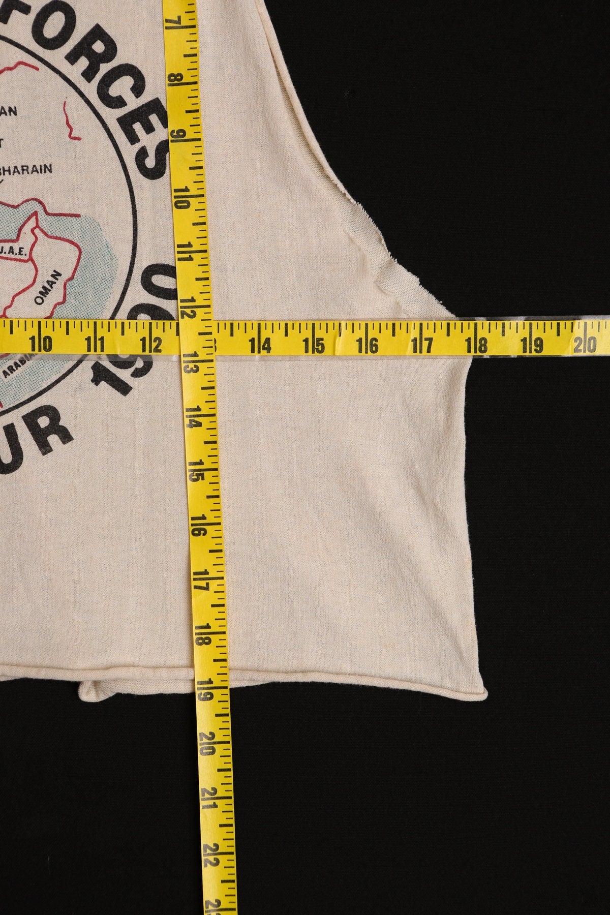 US Armed Forces Summer Tour 1990 Graphic Crop Top - Operation Desert Storm Rock-N-Roll to Go - "Take out or Delivery"